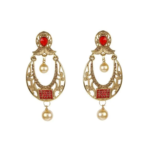 Small Hoop Earrings-Kriaa Gold Plated  Red Austrian Stone Pack Of 6 Dangler Earrings - 1307414B