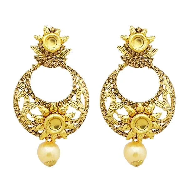 Oval Hoop Earrings-Jheel Austrian Stone Kundan Pearl Drop Dangler Earrings - 2900211A