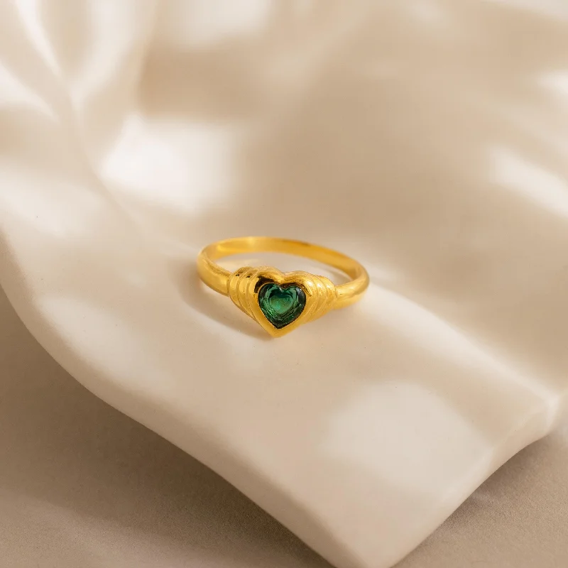 Custom Diamond Wedding Band-Birthstone Heart Signet Ring