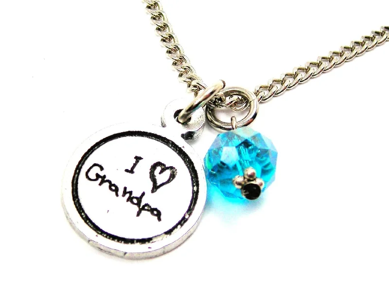 Unique Chain Necklace for Women-I Love Grandpa Child Handwriting Necklace With Crystal Accent