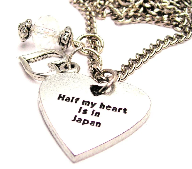 Gold Pendant Necklace-Half My Heart Is In Japan Necklace with Small Heart