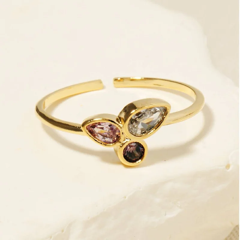 Women’s Ring with Gemstones-Cz Bezel Set Cluster Band Ring