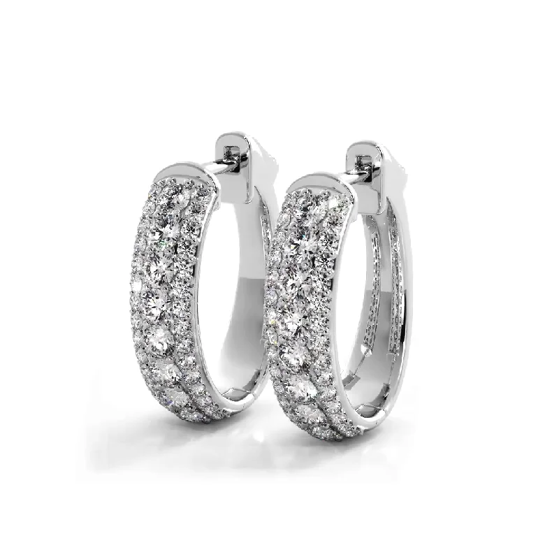 Retro Style Earrings-Three Row 1.50 ctw. Glamorous Diamond Hoop Earrings Pave Dome Style