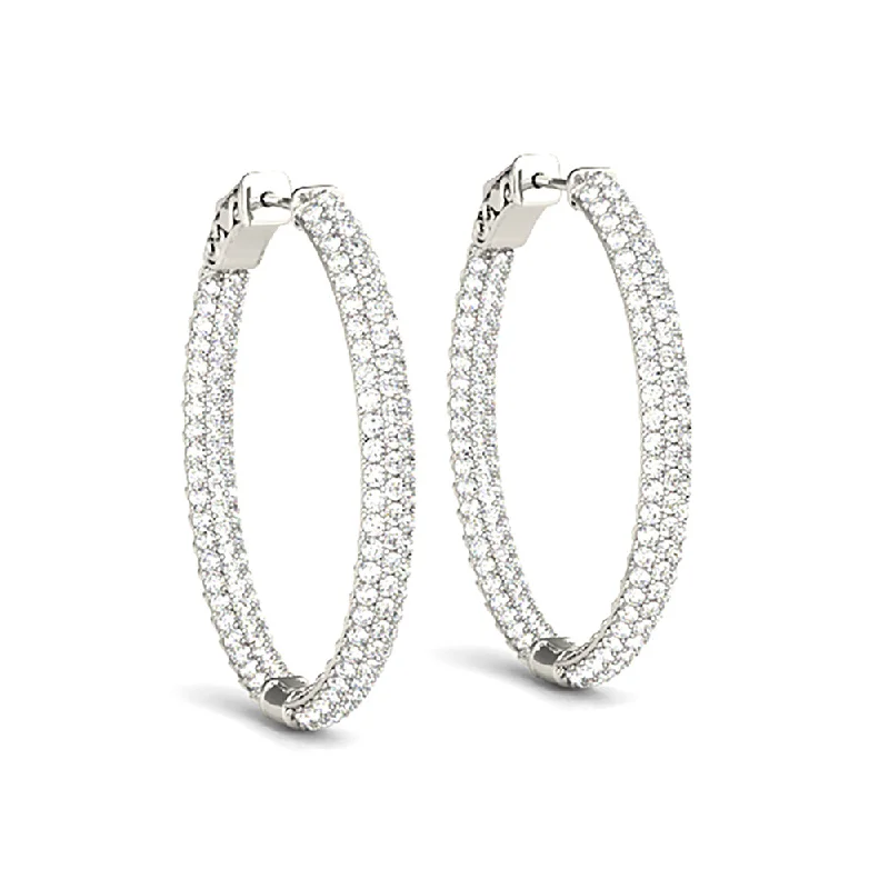 Light Blue Gem Earrings-Triple Row 4.40 ctw Diamond Pave Hoop Earrings Pave Set Inside-Out