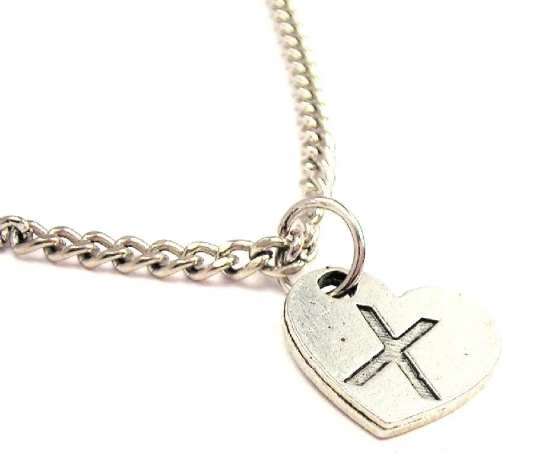 Classic Link Necklace-Heart Shaped Initial X Single Charm Necklace