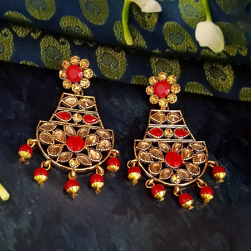 Elegant Hoop Earrings-JD Arts Antique Gold Plated Kundan Red Beads Dangler Earrings - 1317623B