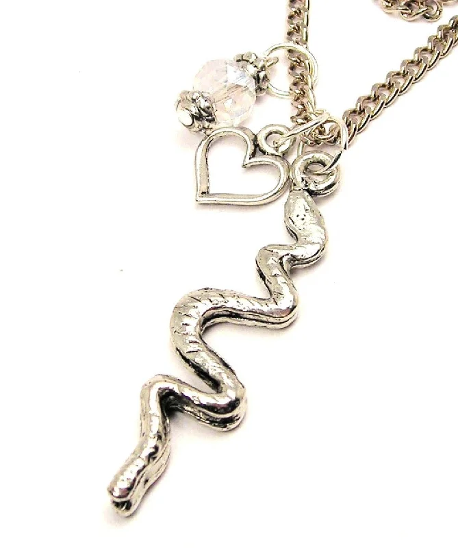 Gold Chain Necklace for Men-Corn Snake Heart And Crystal Necklace