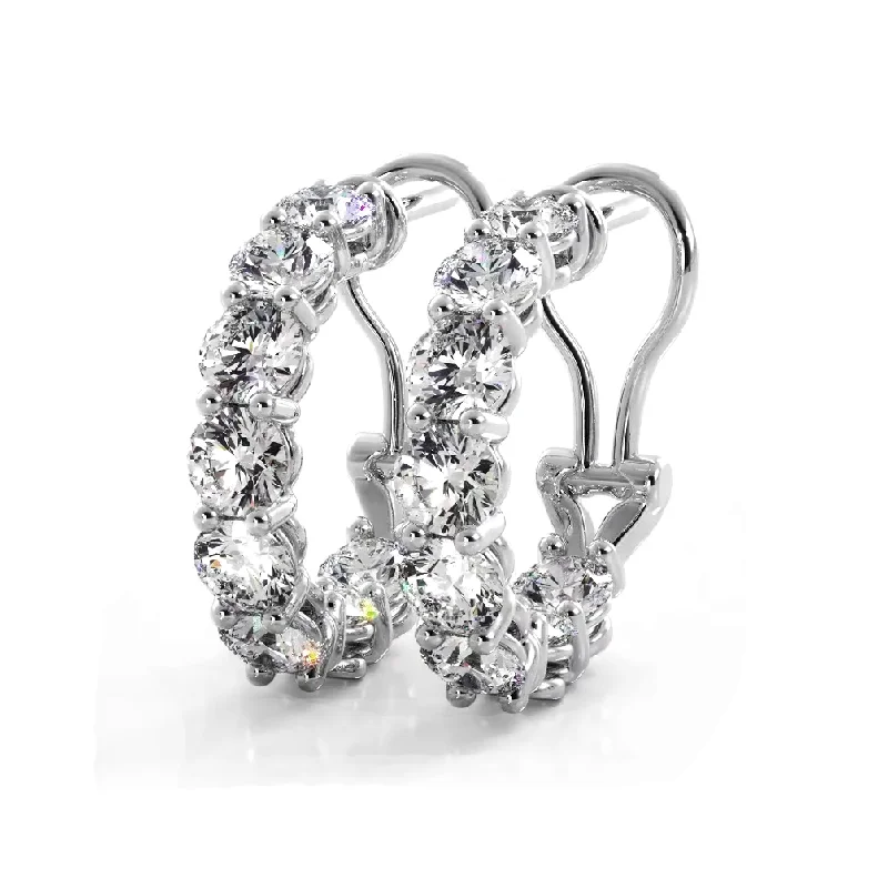 Round Shape Earrings-3.0 ctw. Diamond Hoop Earrings With Open Omega Backs