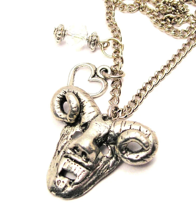 Contemporary Necklace for Women-Demon Face Necklace with Small Heart