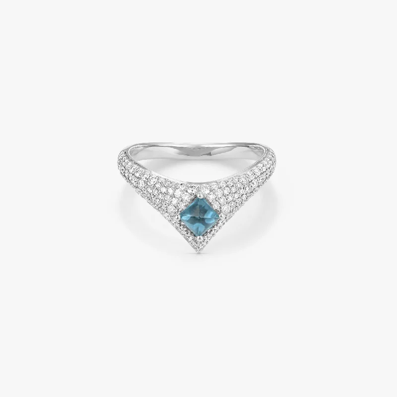 Custom Wedding Ring Set for Couple-Tidal Blue Topaz Ring