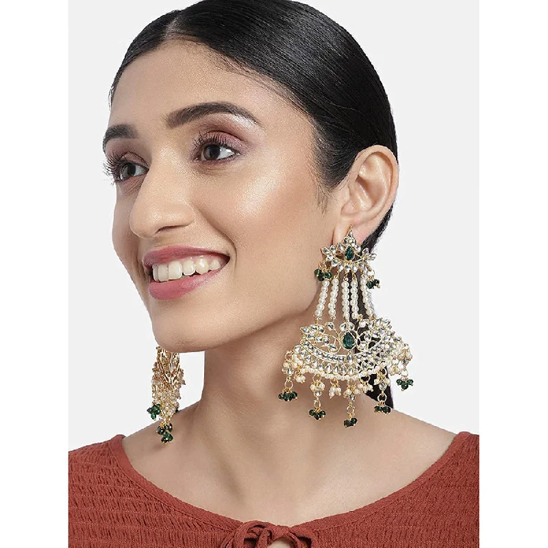 Trendy Hoop Earrings-Etnico Gold Plated Traditional Kundan & Pearl Dangler Drop Paasa Earrings For Women (E2636G)