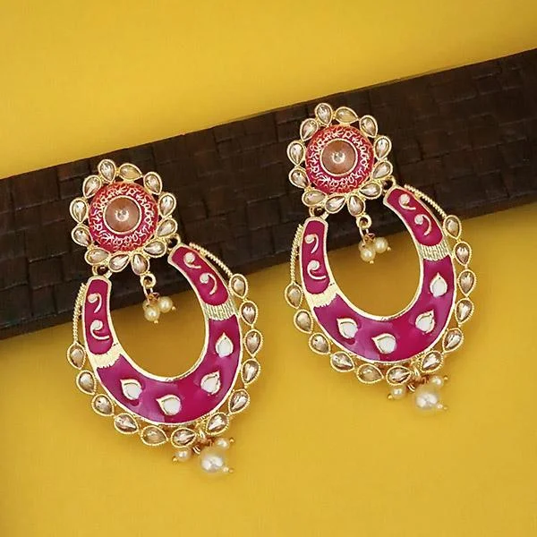 Women’s Fashion Earrings-Kriaa Pink Meenakari Gold Plated Kundan Dangler Earrings  - 1316327L