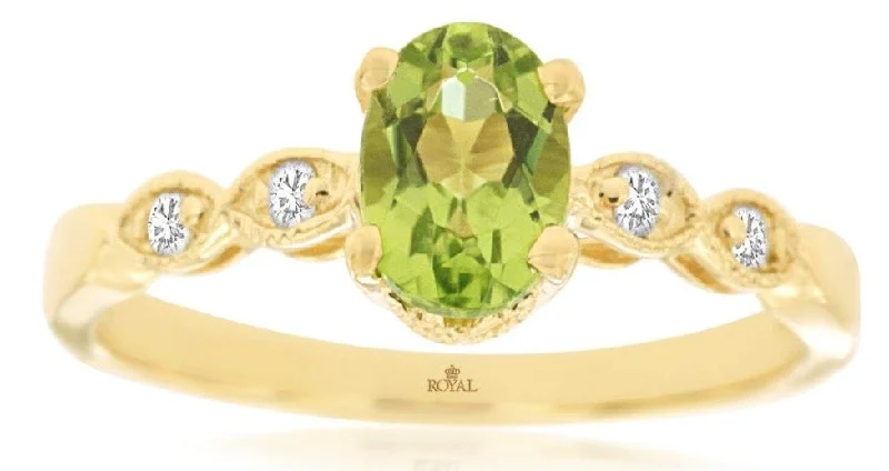 Titanium Wedding Ring-14k yellow gold oval peridot and diamond accent ring