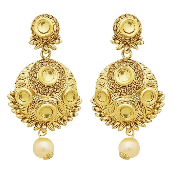 Small Crystal Earrings-Jheel Stone Gold Plated Pearl Drop Dangler Earrings - 2900221A