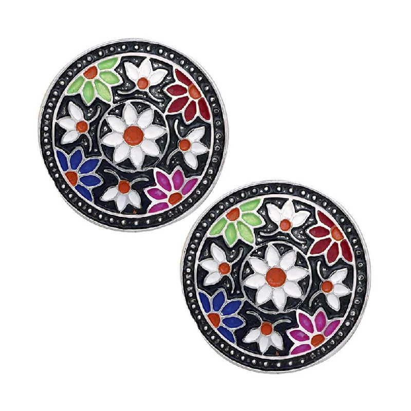 Acrylic Earrings-Mahi Black Meenakari Work Enamelled Floral Design Round Shaped Dangler Earrings for Women (ER1109723R)