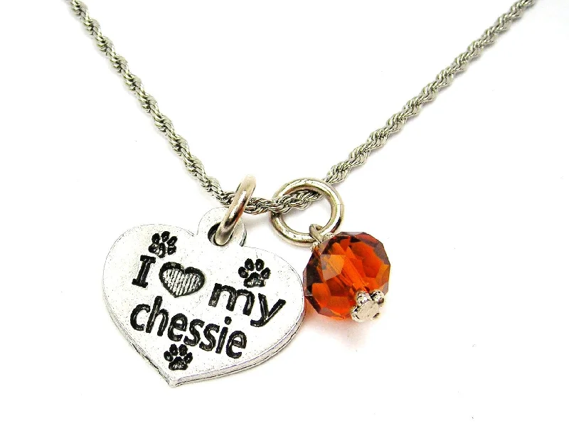 Unique Gold Necklace for Women-I Love My Chessie Dog Breed Necklace