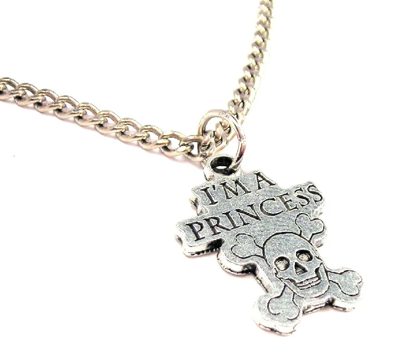 Bohemian Necklace for Women-I'm A Princess Skull And Crossbones Single Charm Necklace