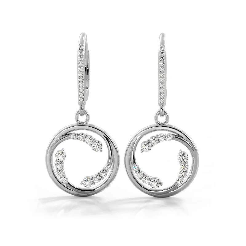 Diamond Dangle Earrings-0.60 ctw. Round Diamond Circle Dangle Hoop Earrings