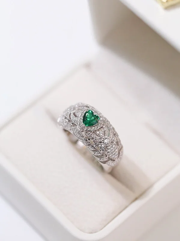 Oval Cut Diamond Ring-Vintage Heart-Shaped Emerald and Diamond Ring