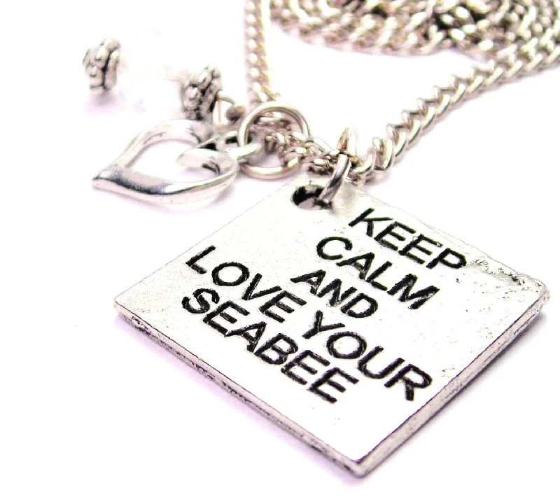 Wedding Necklace for Bridesmaids-Keep Calm And Love Your Seabee Necklace with Small Heart