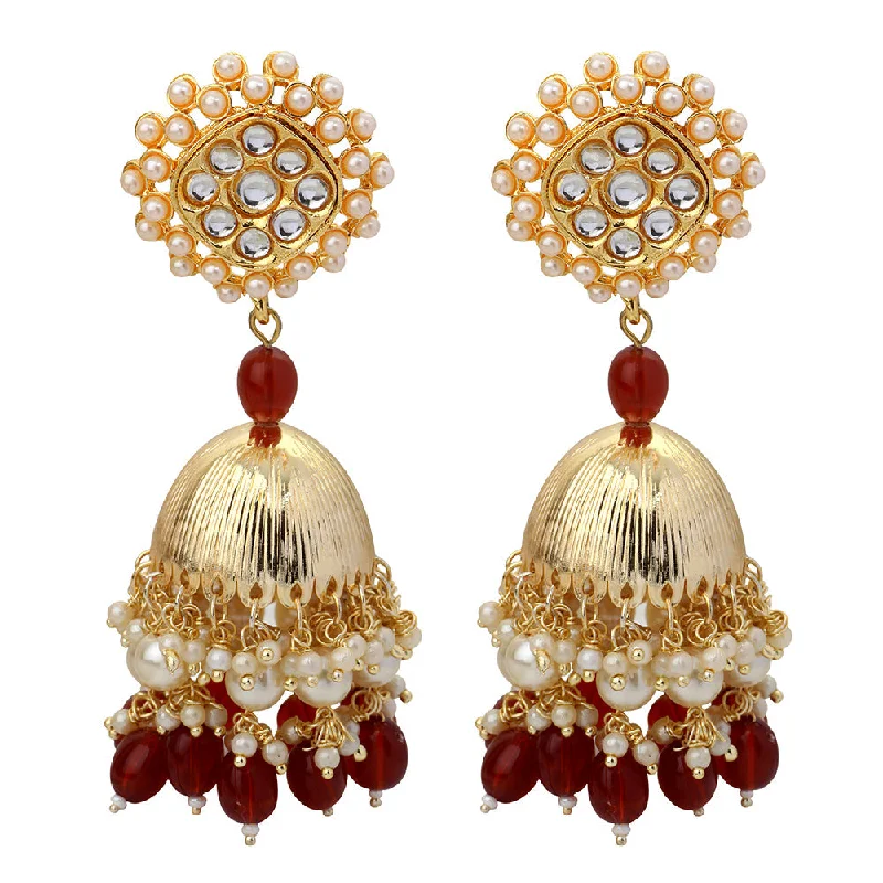 Gemstone Drop Earrings-Mahi Gold Plated Maroon and White Artificial Pearls Indian Traditiol Ethnic Jhumka Earring for Women (ER1109817GMar)