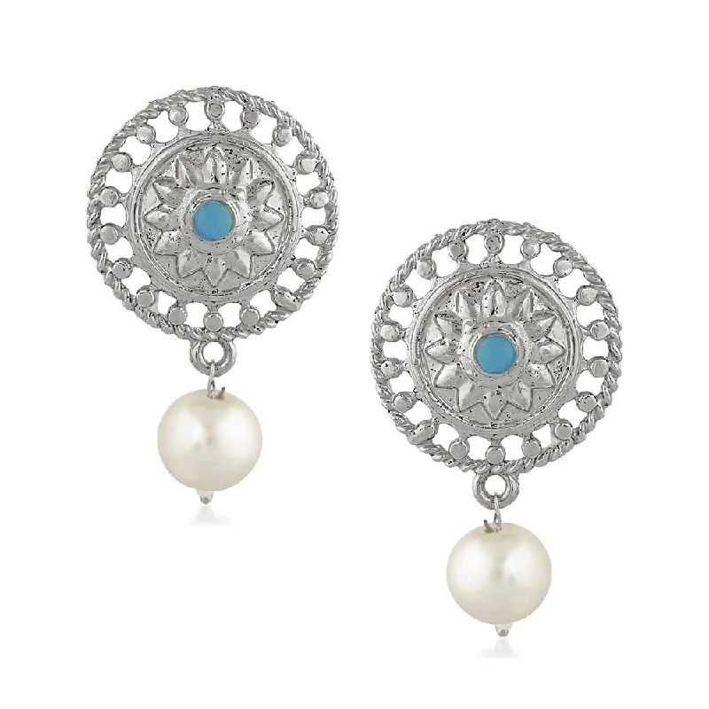 Birthstone Earrings-Mahi Sky Blue Kundan and Artificial Pearl Traditional Dangler Earrings for Women (VECJ100220)