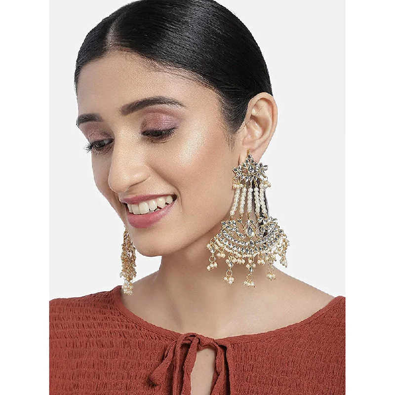 Handmade Silver Earrings-Etnico Women's Traditional Gold Plated Zinc Alloy Kundan and Pearl Zinc Earrings (E2636)