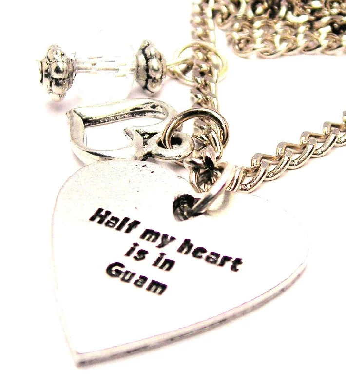 Blue Gem Necklace-Half My Heart Is In Guam Necklace with Small Heart