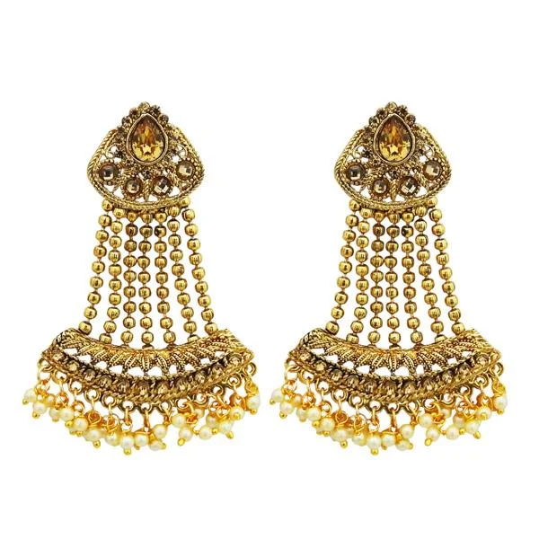 Unique Designer Earrings-Kriaa Gold Plated Brown Austrian Stone Dangler Earrings - 1310538A