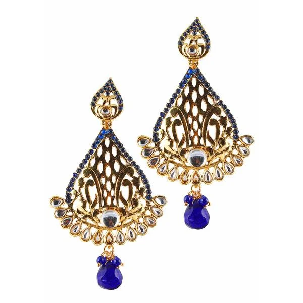 Beaded Dangle Earrings-Kriaa Kundan Gold Plated Dangler Earrings - 1305037