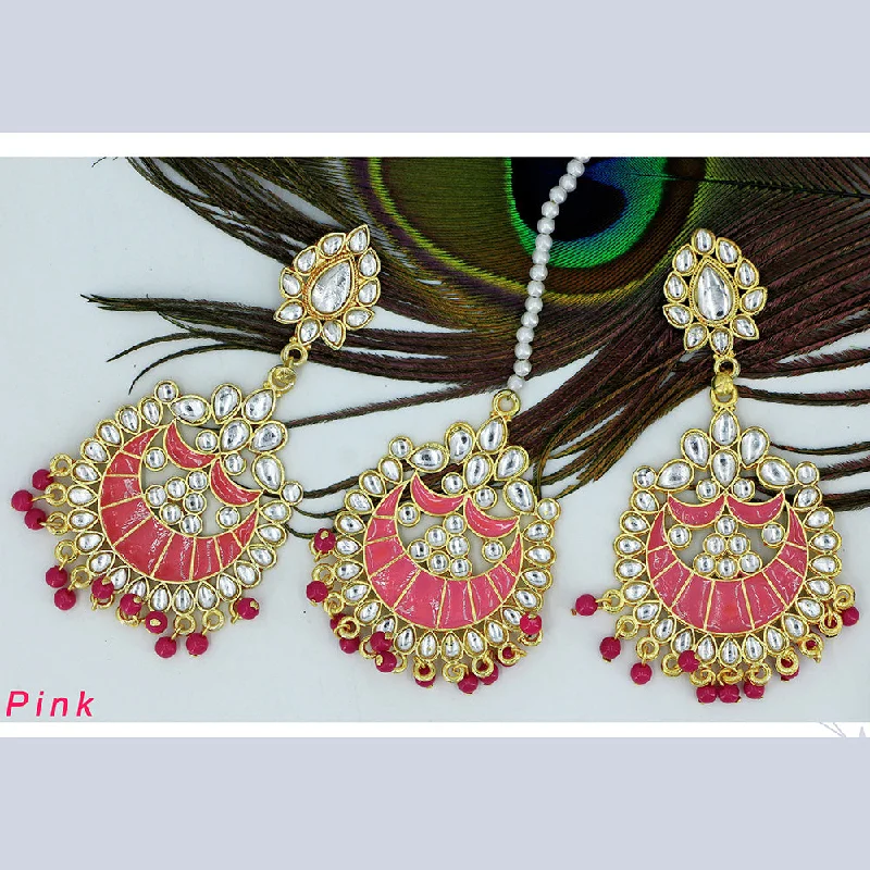 Bohemian Style Earrings-Mahavir Gold Plated Kundan & Meenakari Earrings