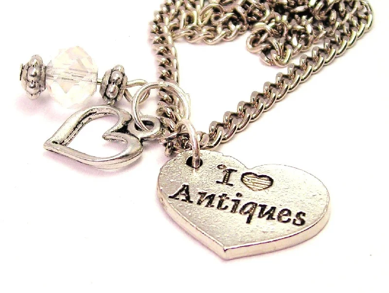 Simple Chain Necklace for Women-I Heart Antiques Necklace with Small Heart