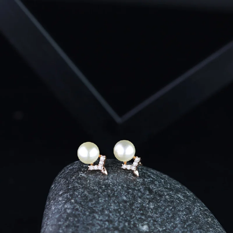 Casual Stud Earrings-Etnico Valentine's Special Rose Gold -Plated & White Contemporary Studs Earrings for Women (E2973)