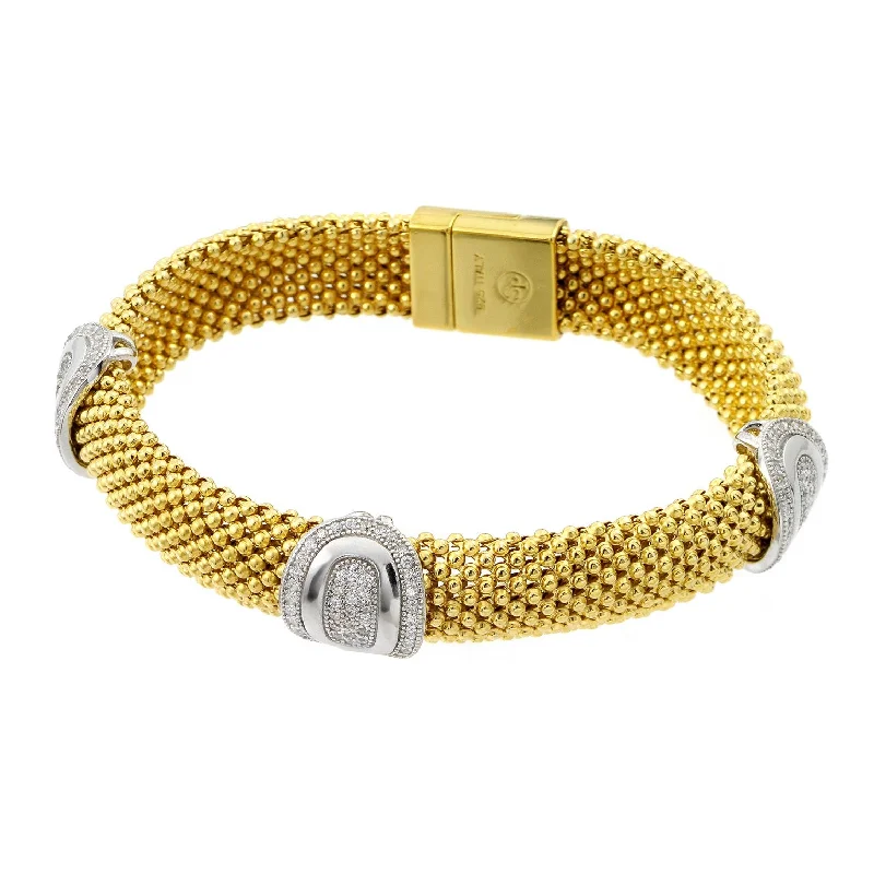 Classic Gemstone Bracelet-Silver 925 Gold Plated Micro Pave Round Oval Clear CZ Beaded Italian Bracelet - PSB00007GP